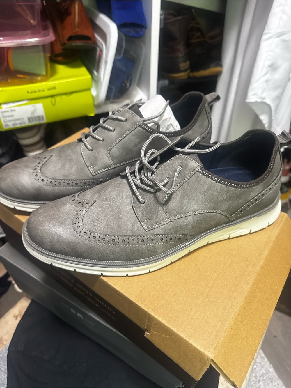 Men's Gray Wingtip Casual Dress Shoes - Brand